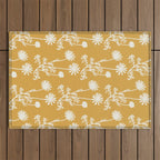Wild Daisies Floral Botanical Pattern in Mustard Outdoor Rug Gallery Image 1