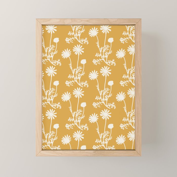 Wild Daisies Floral Botanical Pattern in Mustard Mini Art Print Gallery Image 1