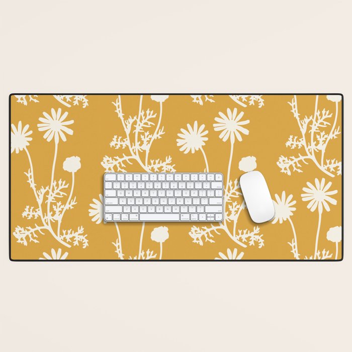 Wild Daisies Floral Botanical Pattern in Mustard Desk Mat Gallery Image 1