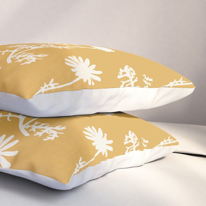 Wild Daisies Floral Botanical Pattern in Mustard Pillow Sham Gallery Image 3