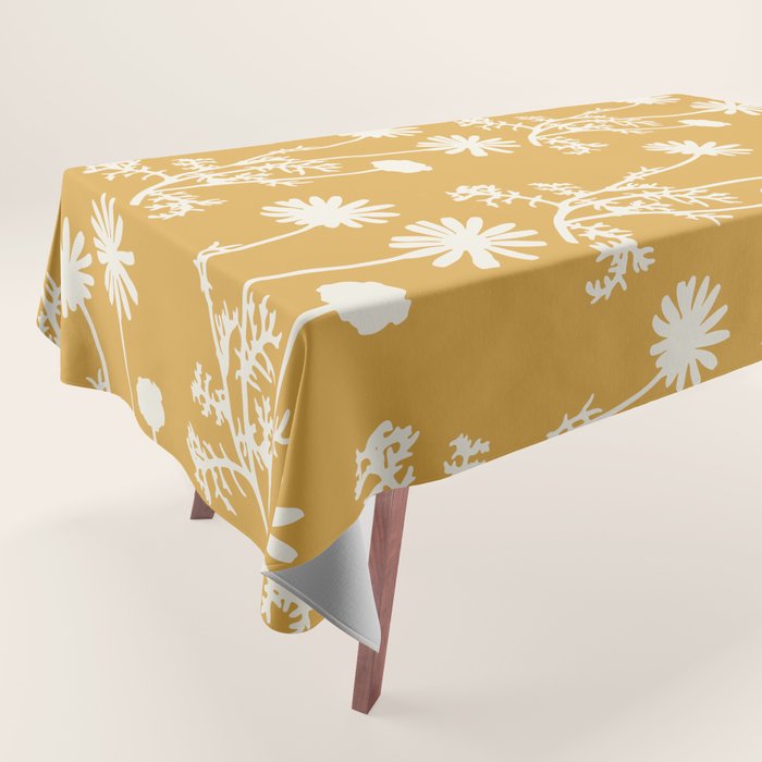 Wild Daisies Floral Botanical Pattern in Mustard Tablecloth Gallery Image 1