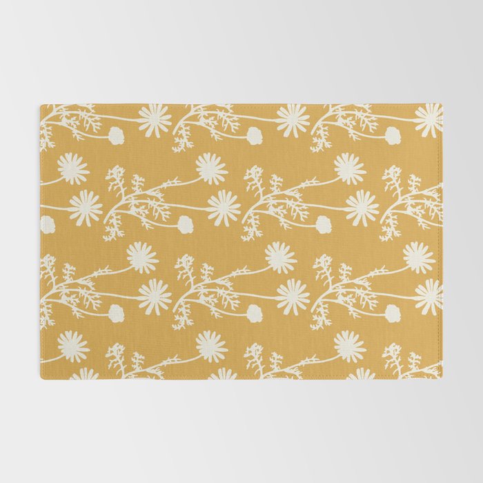 Wild Daisies Floral Botanical Pattern in Mustard Rug Gallery Image 2