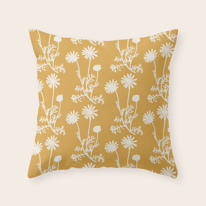 Wild Daisies Floral Botanical Pattern in Mustard Throw Pillow Gallery Image 6