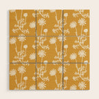 Wild Daisies Floral Botanical Pattern in Mustard Wood Wall Art Gallery Image 1