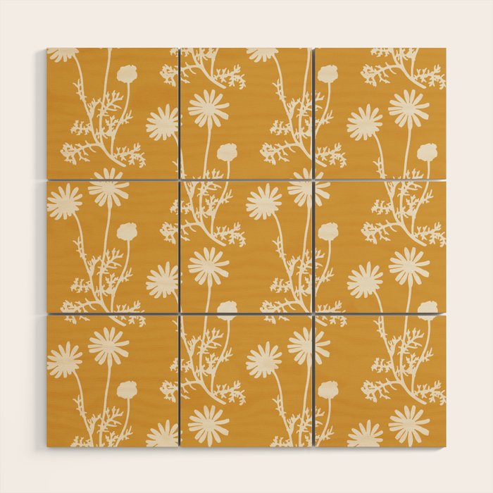 Wild Daisies Floral Botanical Pattern in Mustard Wood Wall Art Gallery Image 1