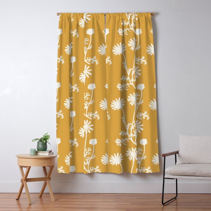 Wild Daisies Floral Botanical Pattern in Mustard Window Curtain Gallery Image 1