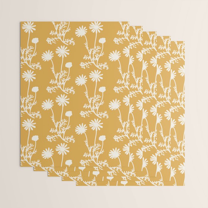 Wild Daisies Floral Botanical Pattern in Mustard Wrapping Paper Gallery Image 3