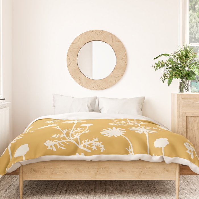 Wild Daisies Floral Botanical Pattern in Mustard Duvet Cover Gallery Image 3