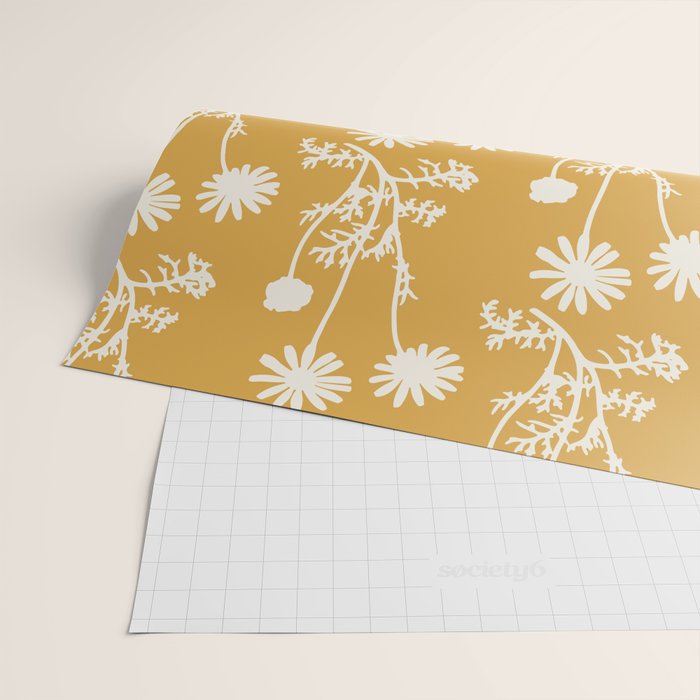 Wild Daisies Floral Botanical Pattern in Mustard Wrapping Paper Gallery Image 2