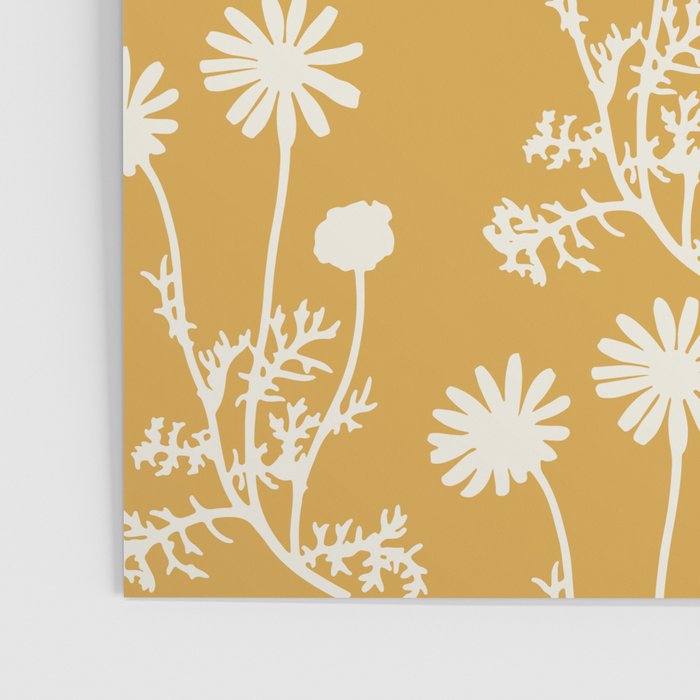 Wild Daisies Floral Botanical Pattern in Mustard Poster Gallery Image 3