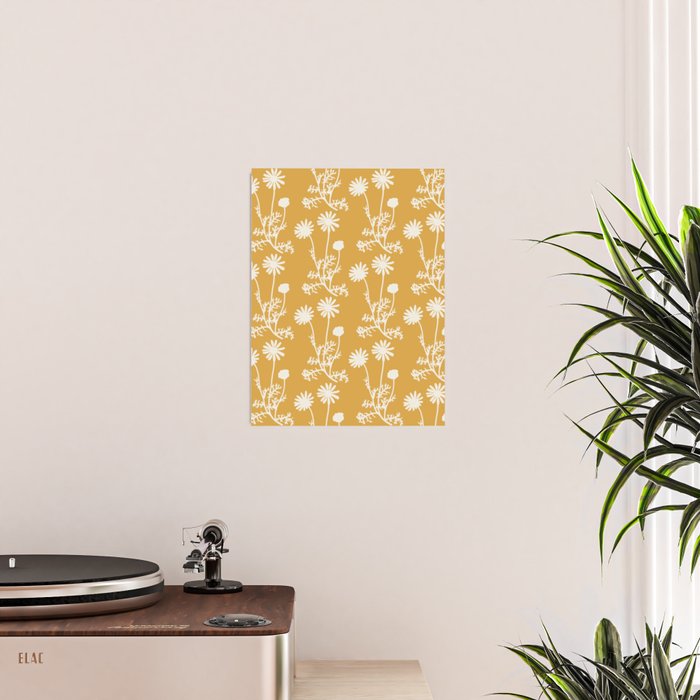 Wild Daisies Floral Botanical Pattern in Mustard Poster Gallery Image 2