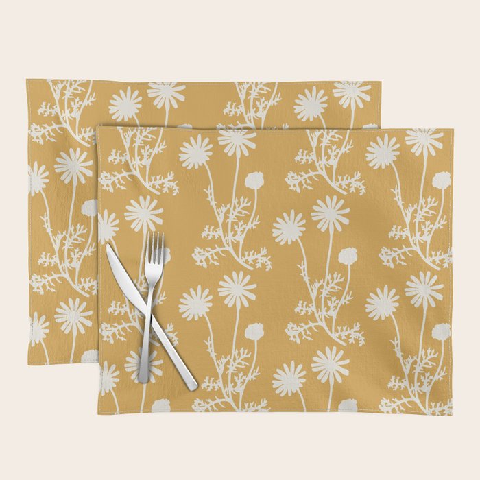 Wild Daisies Floral Botanical Pattern in Mustard Placemat Gallery Image 1