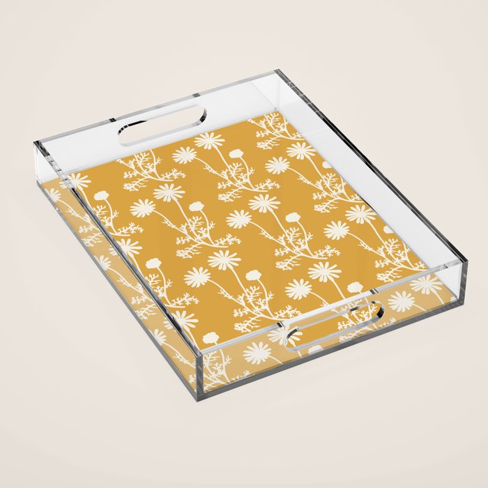 Wild Daisies Floral Botanical Pattern in Mustard Acrylic Tray Gallery Image 1