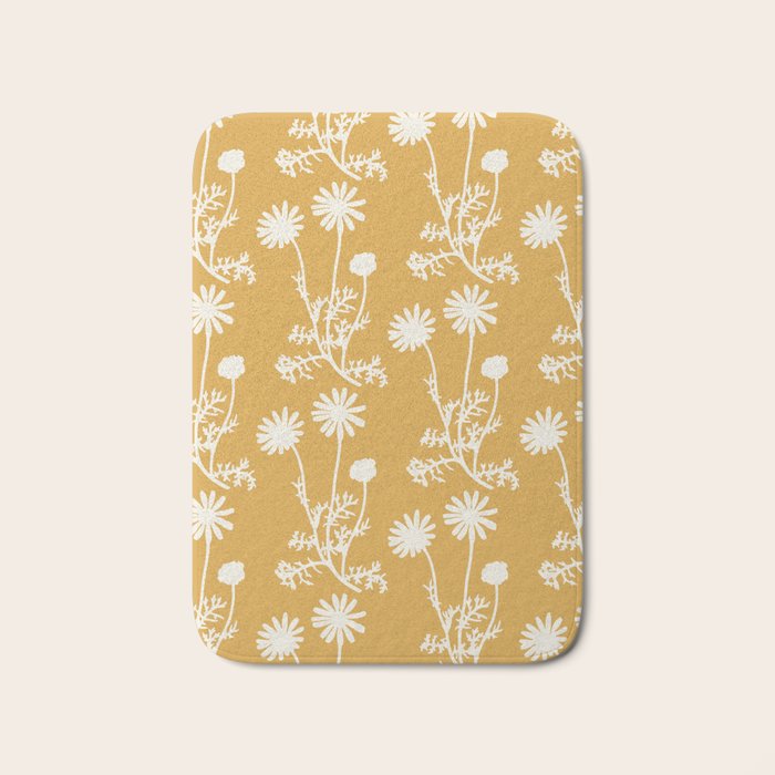 Wild Daisies Floral Botanical Pattern in Mustard Bath Mat Gallery Image 1