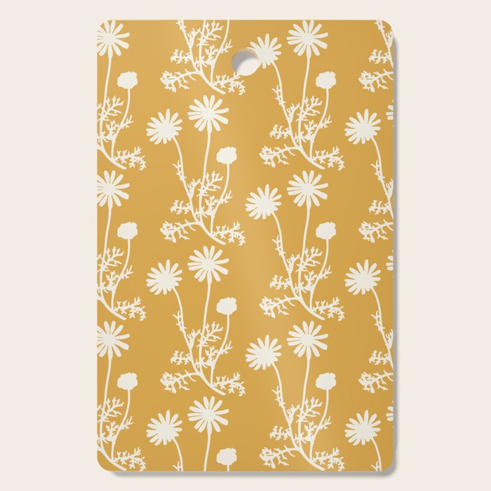 Wild Daisies Floral Botanical Pattern in Mustard Cutting Board Gallery Image 1