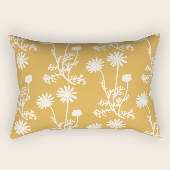 Wild Daisies Floral Botanical Pattern in Mustard Rectangular Pillow Gallery Image 1