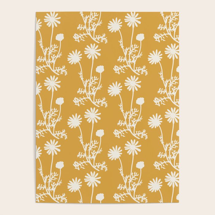 Wild Daisies Floral Botanical Pattern in Mustard Poster Gallery Image 4