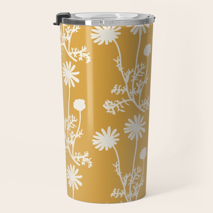 Wild Daisies Floral Botanical Pattern in Mustard Travel Mug Gallery Image 3