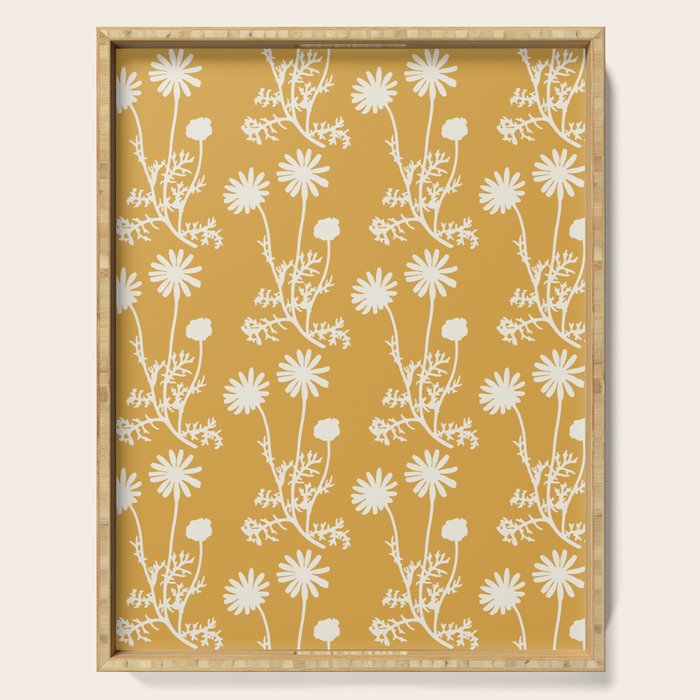 Wild Daisies Floral Botanical Pattern in Mustard Serving Tray Gallery Image 1