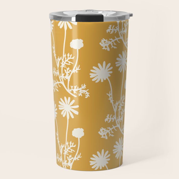 Wild Daisies Floral Botanical Pattern in Mustard Travel Mug Gallery Image 1