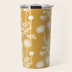 Wild Daisies Floral Botanical Pattern in Mustard Travel Mug Gallery Image 1