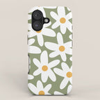 Daisy Time Retro Floral Pattern Sage Green White Mustard iPhone Case Gallery Image 1