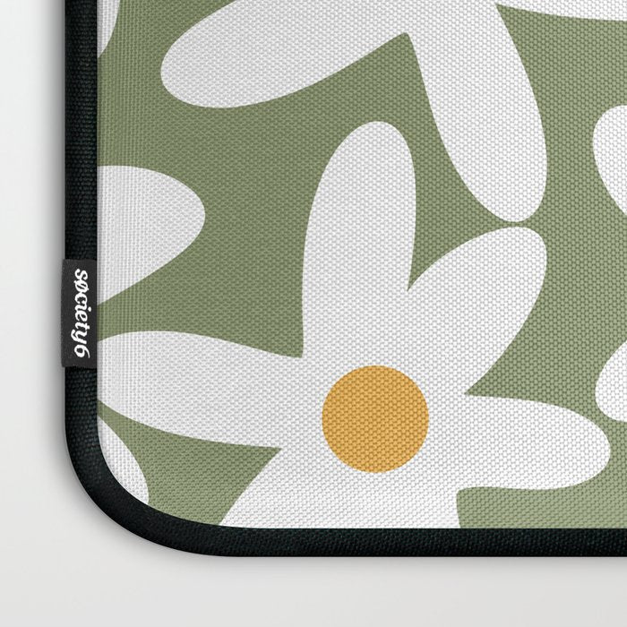 Daisy Time Retro Floral Pattern Sage Green White Mustard Laptop Sleeve Gallery Image 3