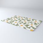 Daisy Time Retro Floral Pattern Sage Green White Mustard Rug Gallery Image 3