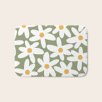 Daisy Time Retro Floral Pattern Sage Green White Mustard Bath Mat Gallery Image 1
