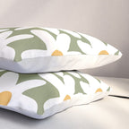 Daisy Time Retro Floral Pattern Sage Green White Mustard Pillow Sham Gallery Image 3