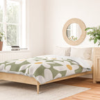 Daisy Time Retro Floral Pattern Sage Green White Mustard Duvet Cover Gallery Image 2
