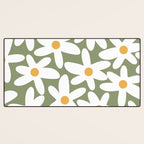 Daisy Time Retro Floral Pattern Sage Green White Mustard Desk Mat Gallery Image 3