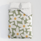 Daisy Time Retro Floral Pattern Sage Green White Mustard Duvet Cover Gallery Image 6