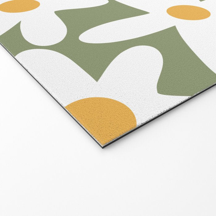 Daisy Time Retro Floral Pattern Sage Green White Mustard Welcome Mat Gallery Image 2
