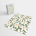 Daisy Time Retro Floral Pattern Sage Green White Mustard Jigsaw Puzzle Gallery Image 2