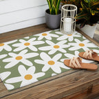 Daisy Time Retro Floral Pattern Sage Green White Mustard Outdoor Rug Gallery Image 2