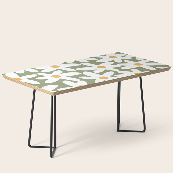 Daisy Time Retro Floral Pattern Sage Green White Mustard Coffee Table Gallery Image 1