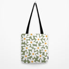 Daisy Time Retro Floral Pattern Sage Green White Mustard Tote Bag Gallery Image 2