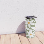 Daisy Time Retro Floral Pattern Sage Green White Mustard Travel Mug Gallery Image 4