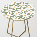 Daisy Time Retro Floral Pattern Sage Green White Mustard Side Table Gallery Image 2