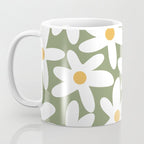 Daisy Time Retro Floral Pattern Sage Green White Mustard Coffee Mug Gallery Image 3