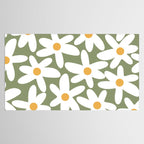 Daisy Time Retro Floral Pattern Sage Green White Mustard Tablecloth Gallery Image 2