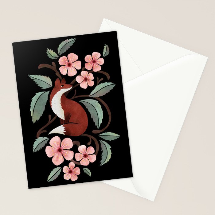 Fox in Cherry Blossoms Stationery Card Gallery Image 2