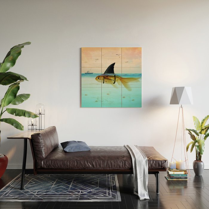 goldfish with a shark fin Wood Wall Art Gallery Image 2