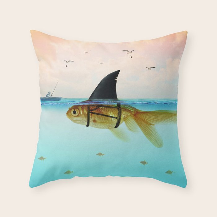 goldfish with a shark fin Throw Pillow Gallery Image 1