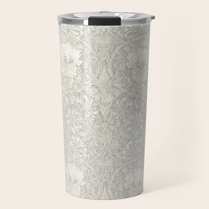 William Morris Honeysuckle & Tulip Light Grey Travel Mug Gallery Image 1