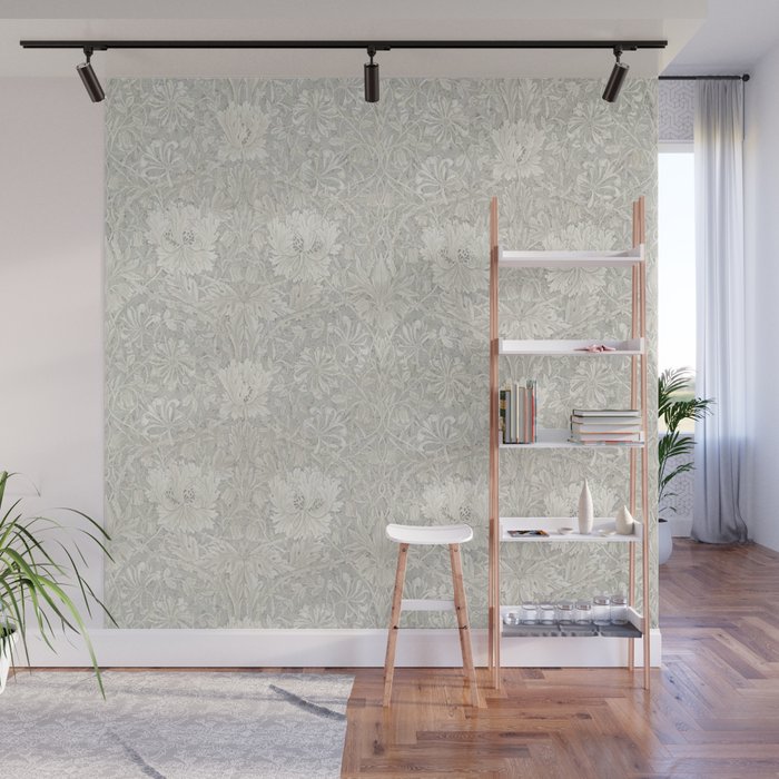 William Morris Honeysuckle & Tulip Light Grey Wall Mural Gallery Image 1