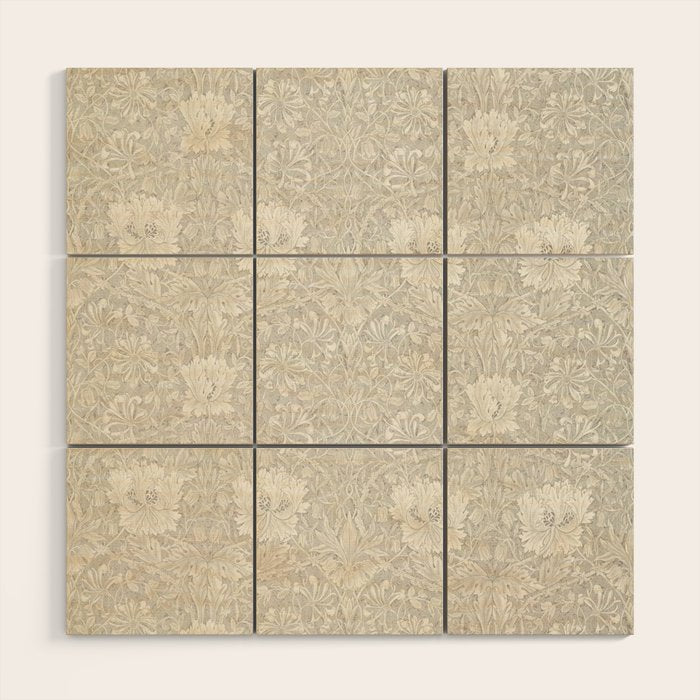 William Morris Honeysuckle & Tulip Light Grey Wood Wall Art Gallery Image 1