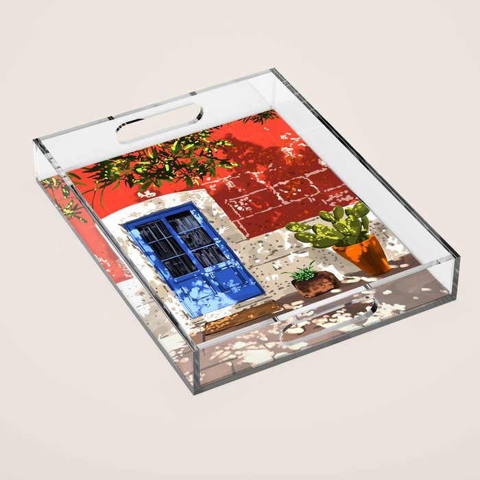 Intentful Living | Summer Architecture Travel Positivity | Optimism Good Vibes Bohemian House Door Acrylic Tray Gallery Image 1