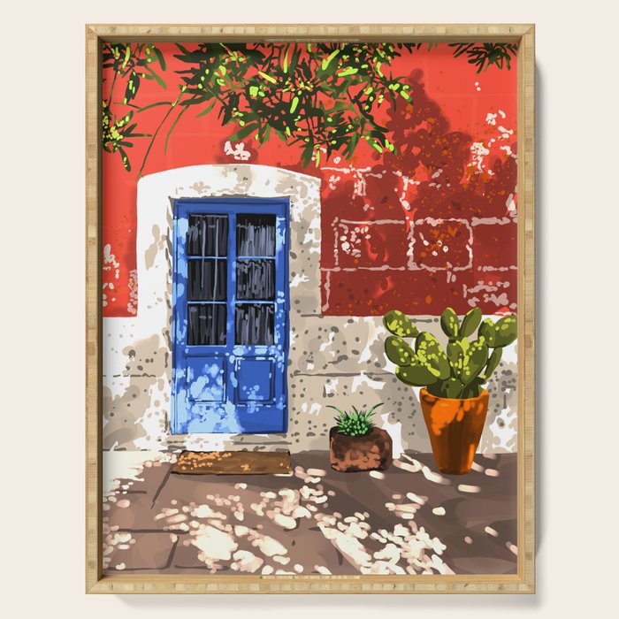 Intentful Living | Summer Architecture Travel Positivity | Optimism Good Vibes Bohemian House Door Serving Tray Gallery Image 1